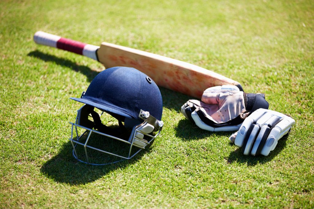 Shot of a batsman's equipment for cricket